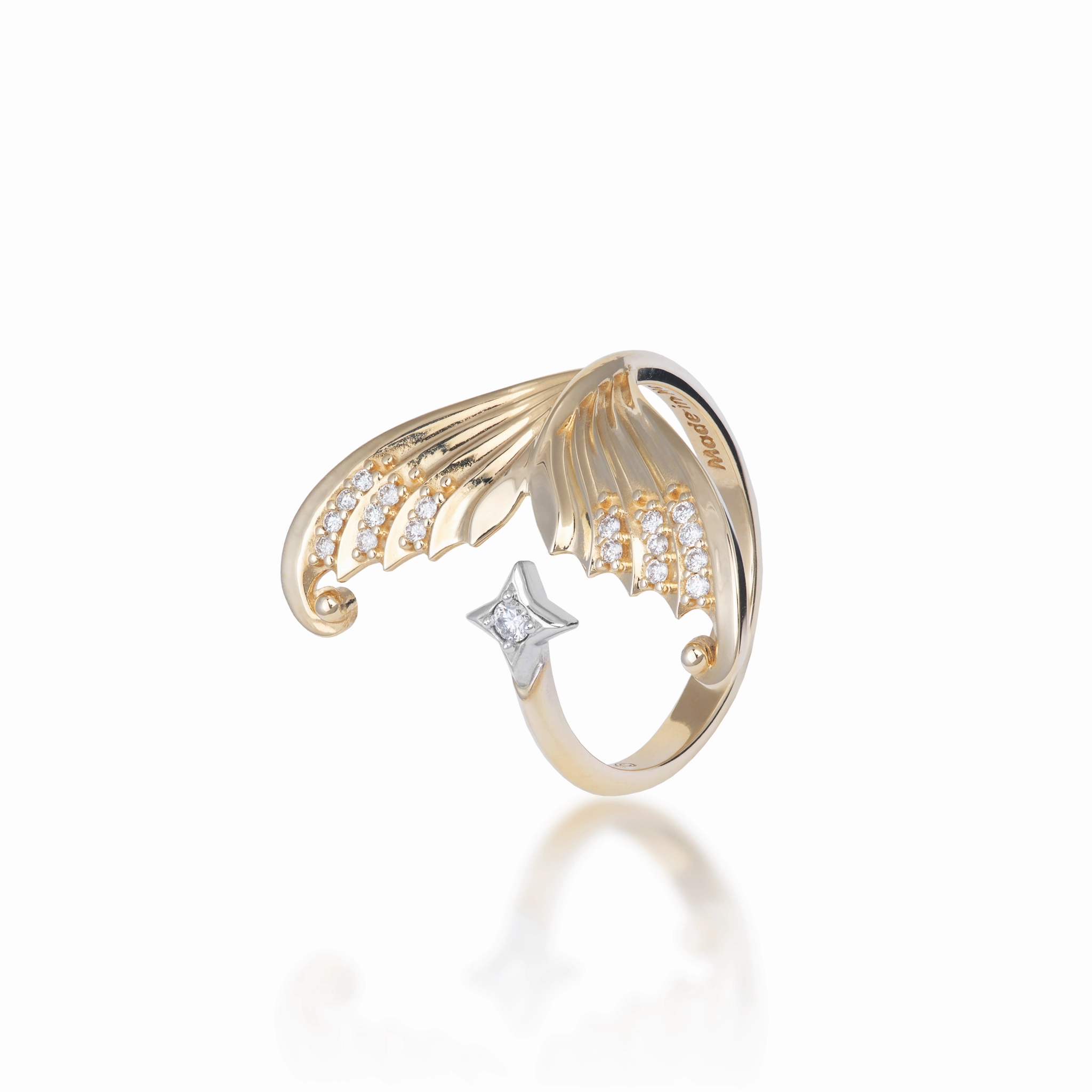 Moon Mermaid Ring in Two Tone Gold with Diamonds Chic Accessories Gift Appeal