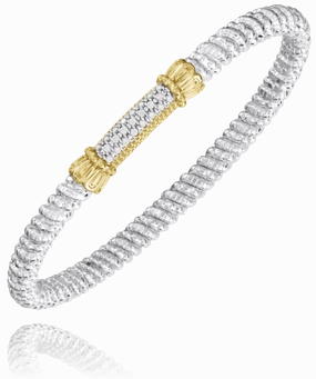 14K Yellow Gold and Sterling Silver Diamond Bangle Bracelet Artistic Highlight Everyday Design