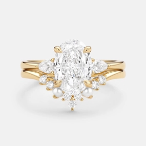 Exclusive Craft Classic Glimmer Unique Oval Cut Lab Grown Diamond & Pearl Engagement Ring Set 2pcs