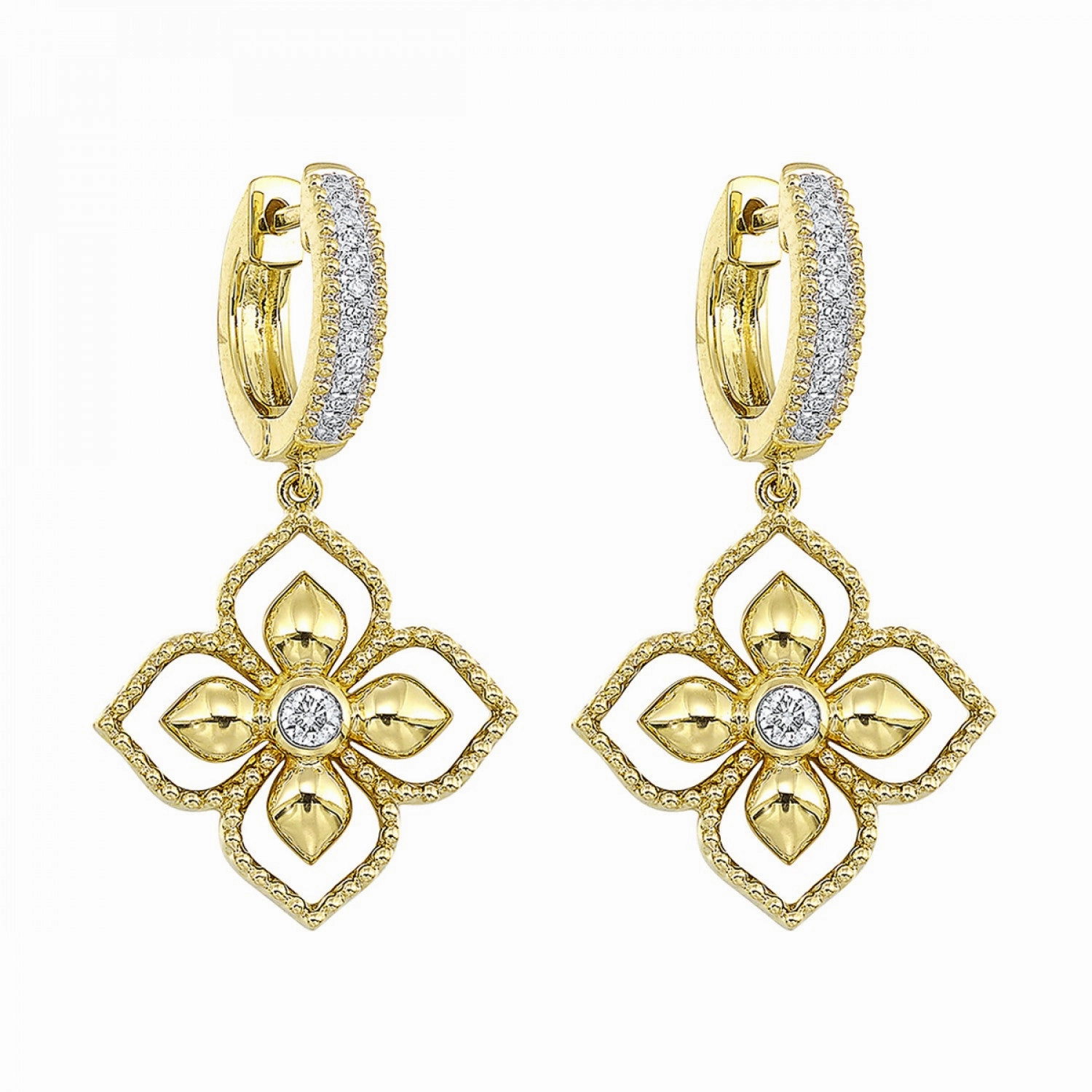 Shimmering Touch Heirloom Feel 14K Yellow Gold 1/8cttw Diamond Dangle Huggie Style Earrings