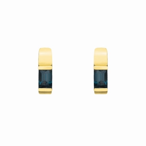 Everyday Design Rectangular London Blue Topaz Hoops with Beveled Edge Gallery Setting