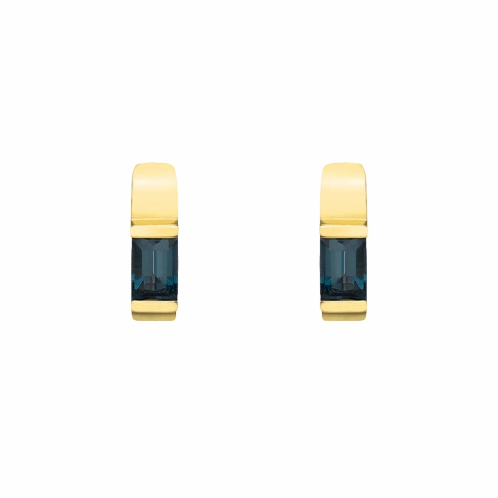 Everyday Design Rectangular London Blue Topaz Hoops with Beveled Edge Gallery Setting