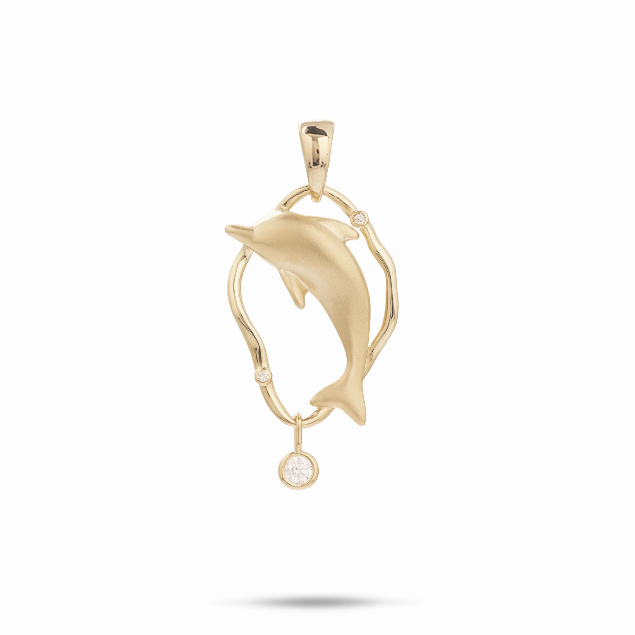 Bubble Dolphin Pendant in Gold with Diamonds - 25mm Muted Elegance