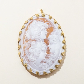 Italian Cameo Agate Convertible Pendant & Brooch Impressive Craft Crisp Shine