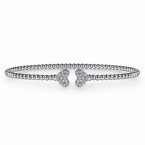 Custom Design Pieces 14K White Gold Bujukan Diamond Hearts Split Bangle
