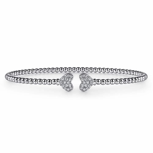 Custom Design Pieces 14K White Gold Bujukan Diamond Hearts Split Bangle