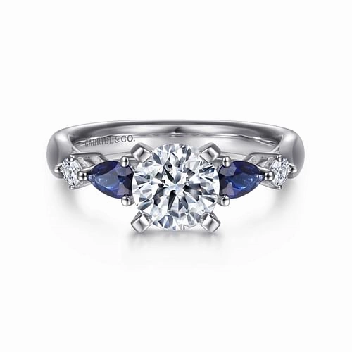 Carrie - 14K White Gold Round Five Stone Sapphire and Diamond Engagement Ring Refined Jewelry
