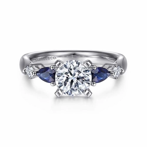 Shimmering Effect Carrie - 14K White Gold Round Five Stone Sapphire and Diamond Engagement Ring