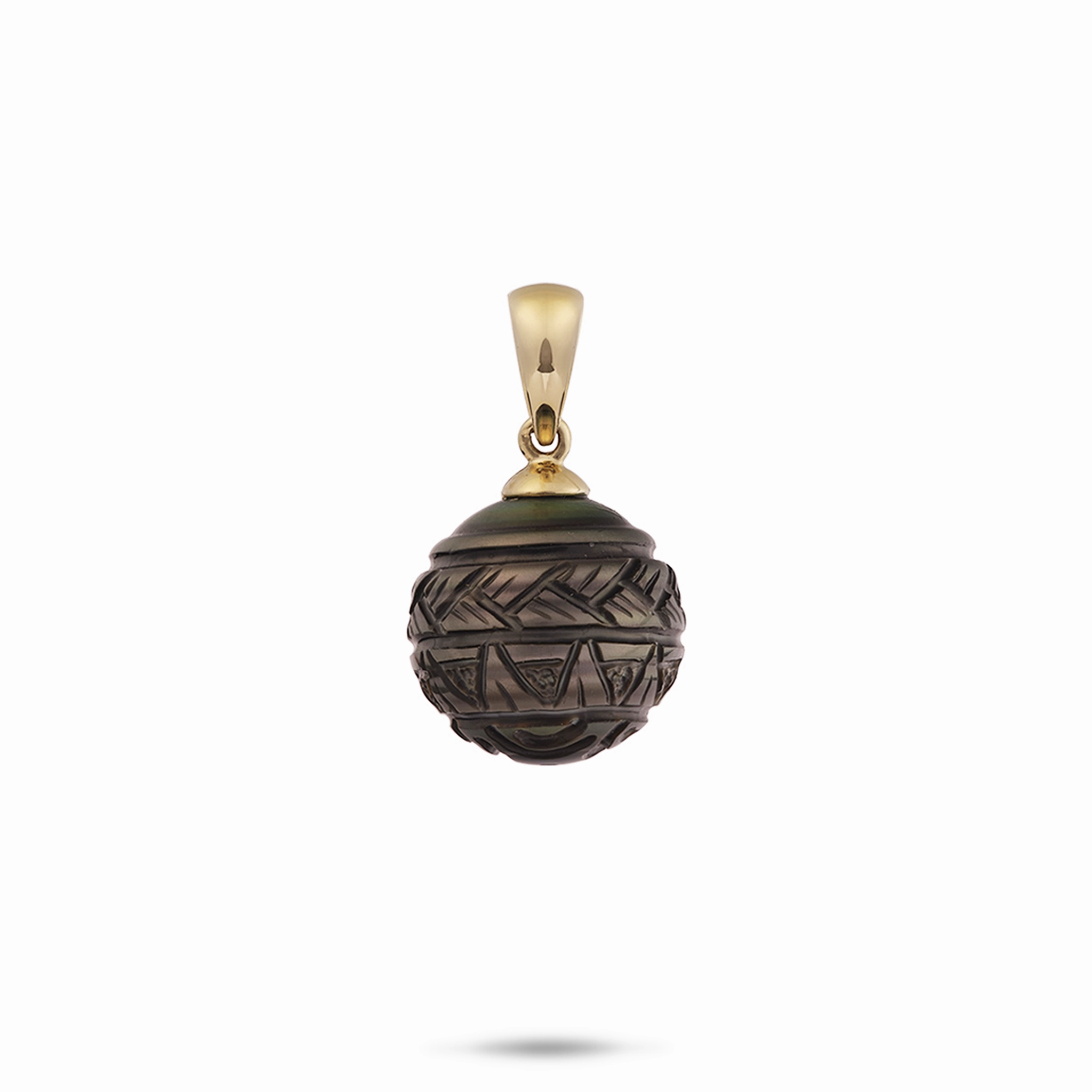 Minimal Accent Festive Touch Carved Tahitian Black Pearl Pendant in Gold- 13-16mm