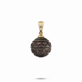 Minimal Accent Festive Touch Carved Tahitian Black Pearl Pendant in Gold- 13-16mm