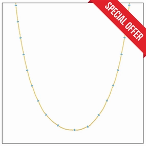 14K Yellow Gold and Baby Blue Enamel Bead Saturn Chain Necklace High gloss Creative Light