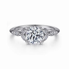 Celia - 14K White Gold Round Diamond Engagement Ring Elegant Gift Glamourous Piece