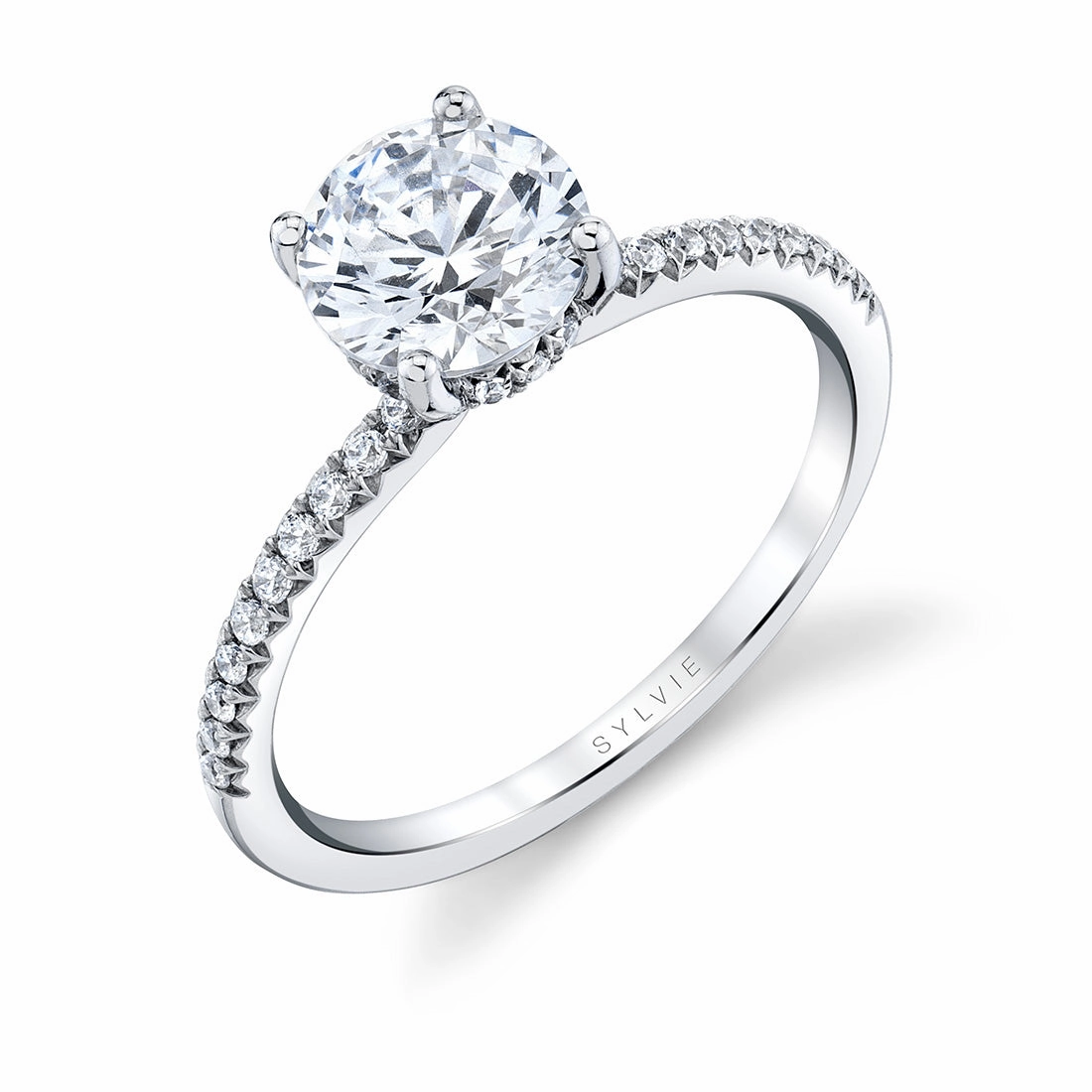 Artisan Accent 14K White Gold Diamond Hidden Halo Engagement Ring