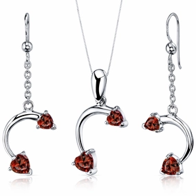 Cool Texture Garnet Pendant Earrings Set Sterling Silver 2.25 Carats