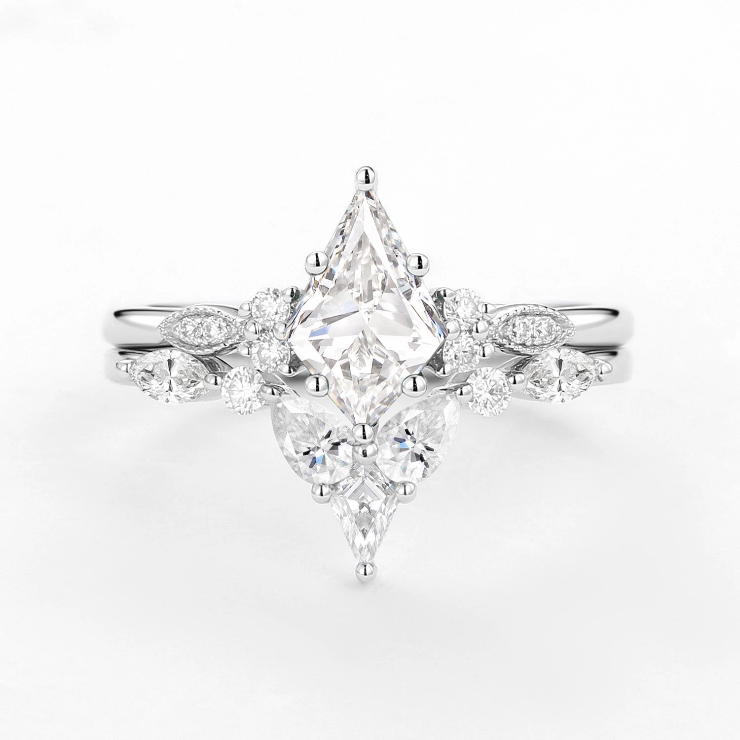 True Shine Nature Inspired Moissanite White Gold Engagement Ring Set 2pcs