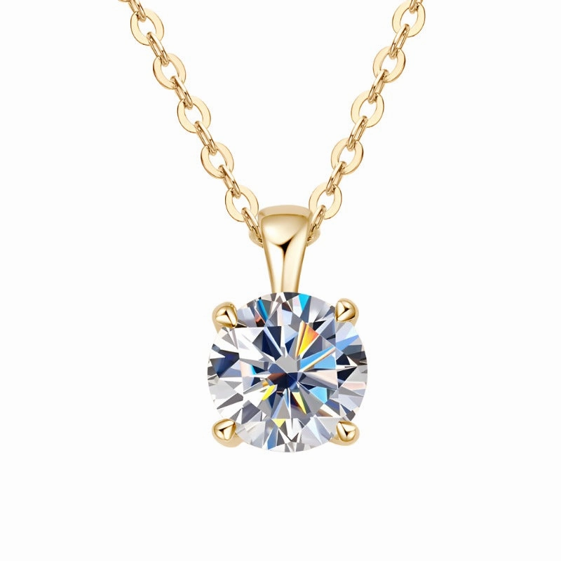 1 Carat Moissanite Solitaire Pendant Necklace in 925 Sterling Silver - White Gold or Yellow Gold Luxury Glow