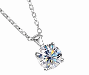 1 Carat Moissanite Solitaire Pendant Necklace in 925 Sterling Silver - White Gold or Yellow Gold Glowing Detail Modern Vibe