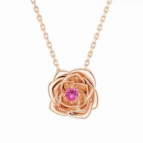 "Radiant Hope" Rose Pendant Necklace with Pink Sapphire Captivating Style Gifting Vibes