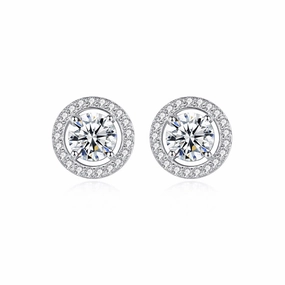 1 Carat Round Brilliant Halo Disc Cut Diamond Earrings | S925 | Moissanite Sparkle Style
