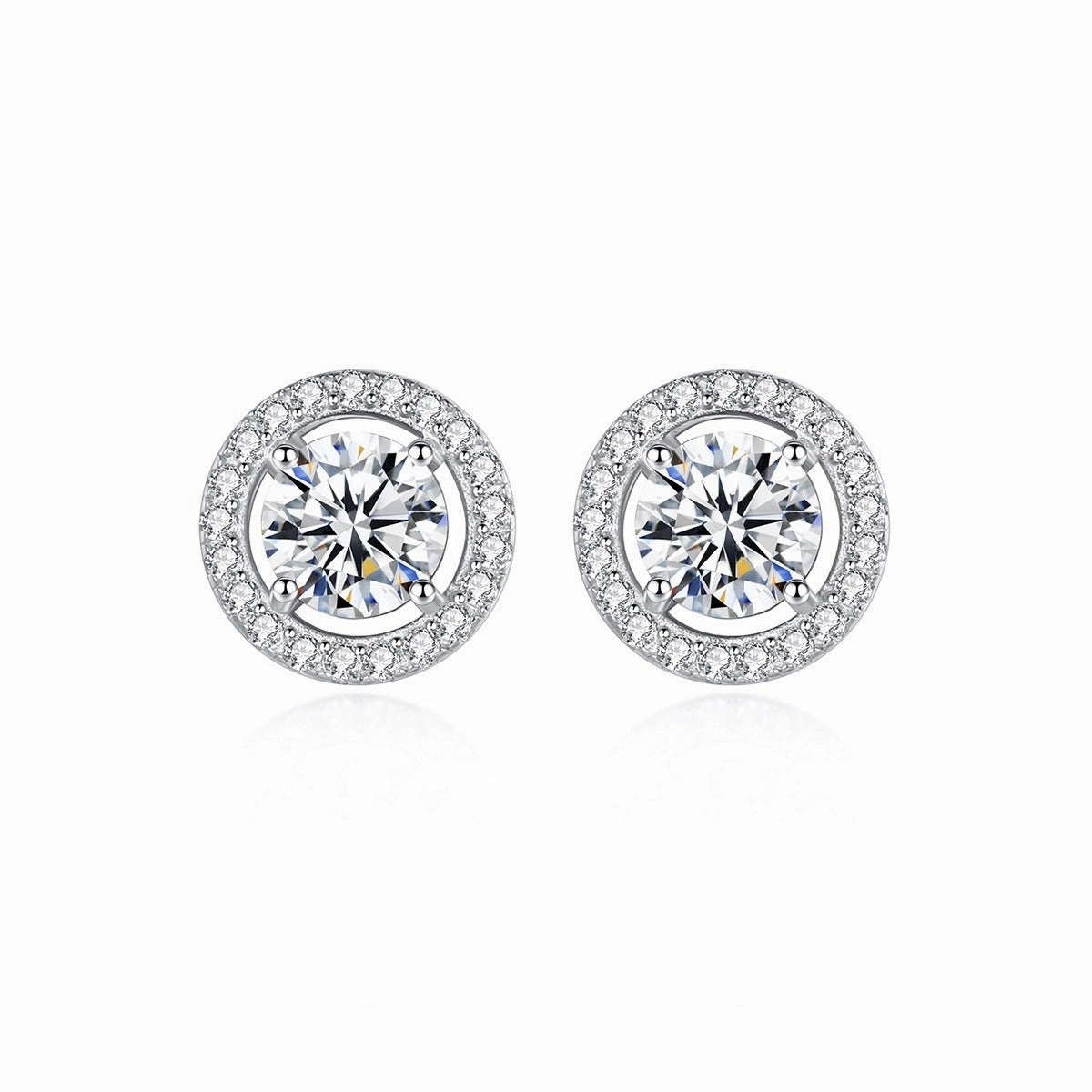 1 Carat Round Brilliant Halo Disc Cut Diamond Earrings | S925 | Moissanite Sparkle Style