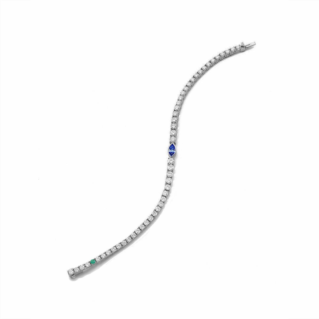 Timeless Design Bold Radiance Moissanite Tennis Bracelet with Sapphire & Emerald Accents