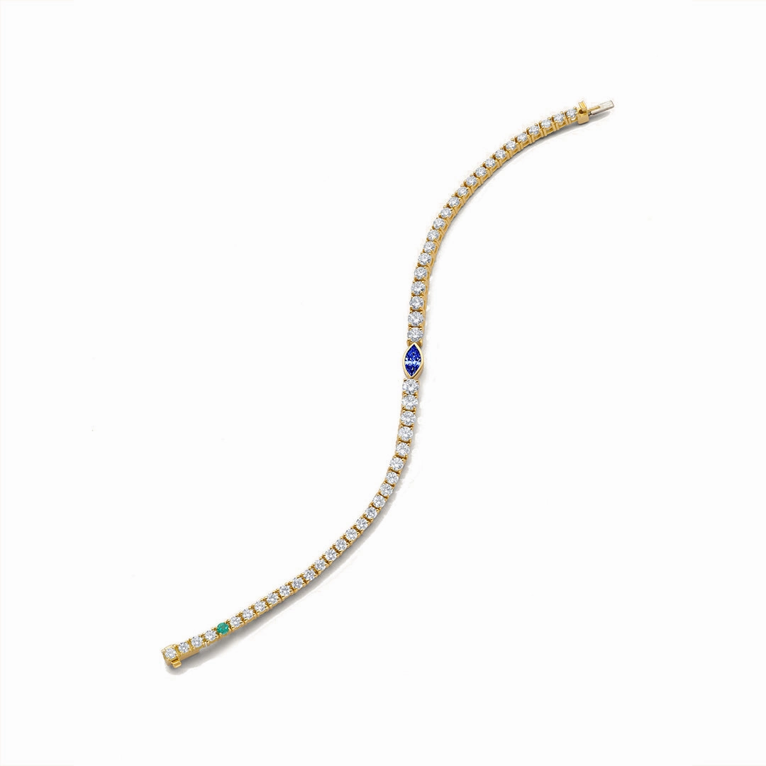 Special Occasion Moissanite Tennis Bracelet with Sapphire & Emerald Accents
