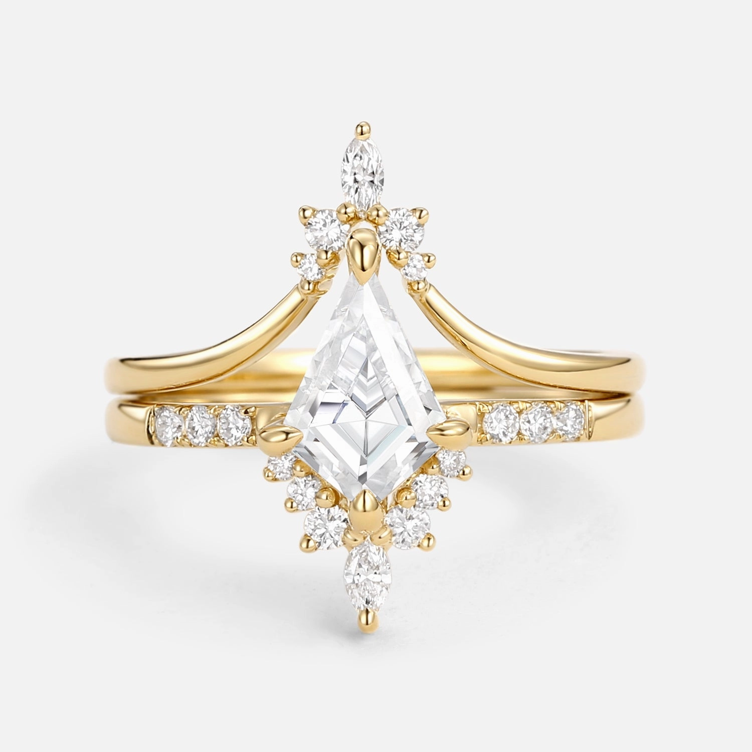 Luxury Edge Wedding Style Uniqueness Moissanite Curved Engagement Ring Set 2pcs - Starla