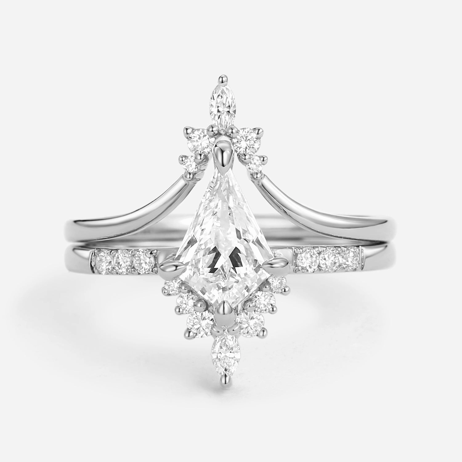 Uniqueness Moissanite Curved Engagement Ring Set 2pcs - Starla Gift Choice