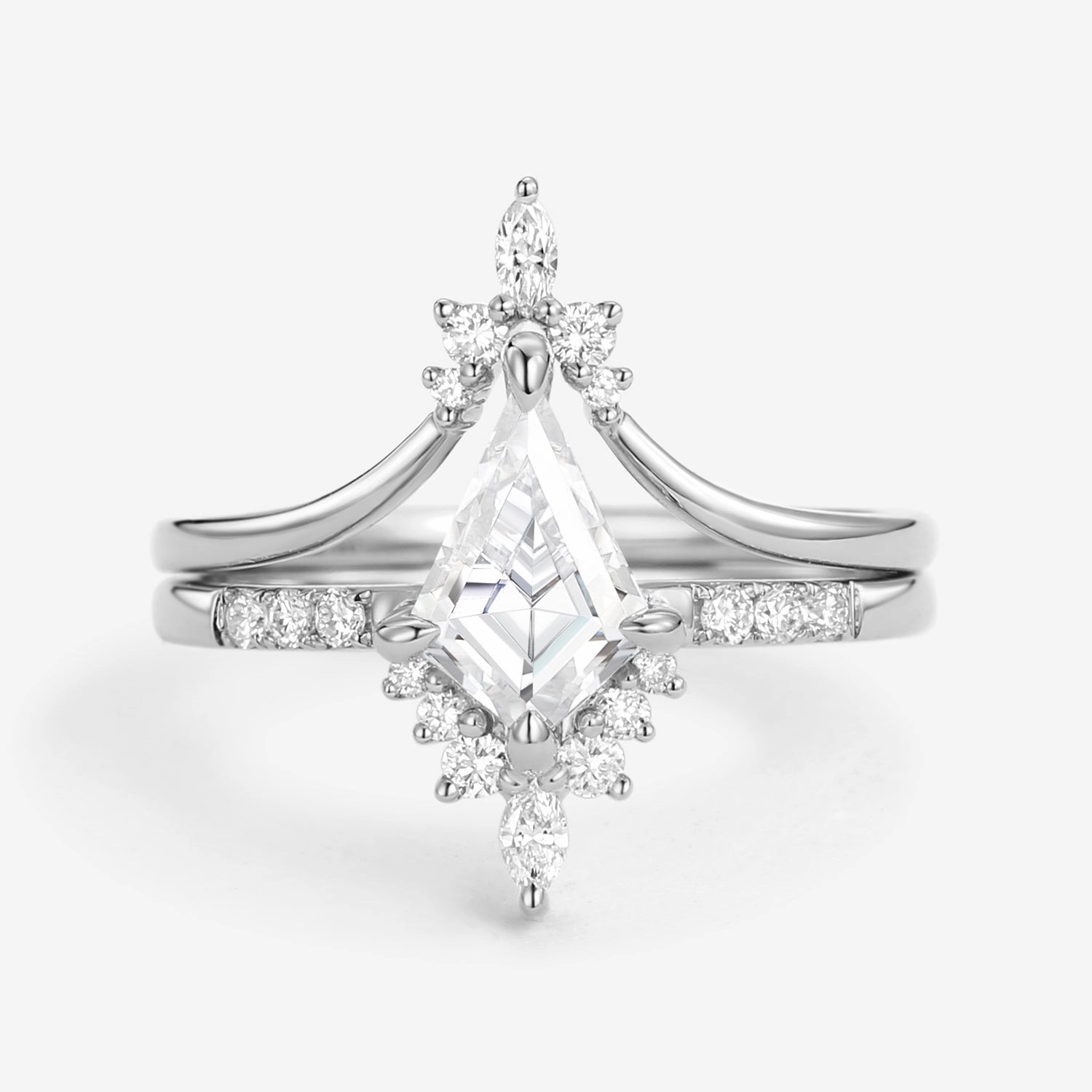 Fashion pieces Uniqueness Moissanite Curved Engagement Ring Set 2pcs - Starla