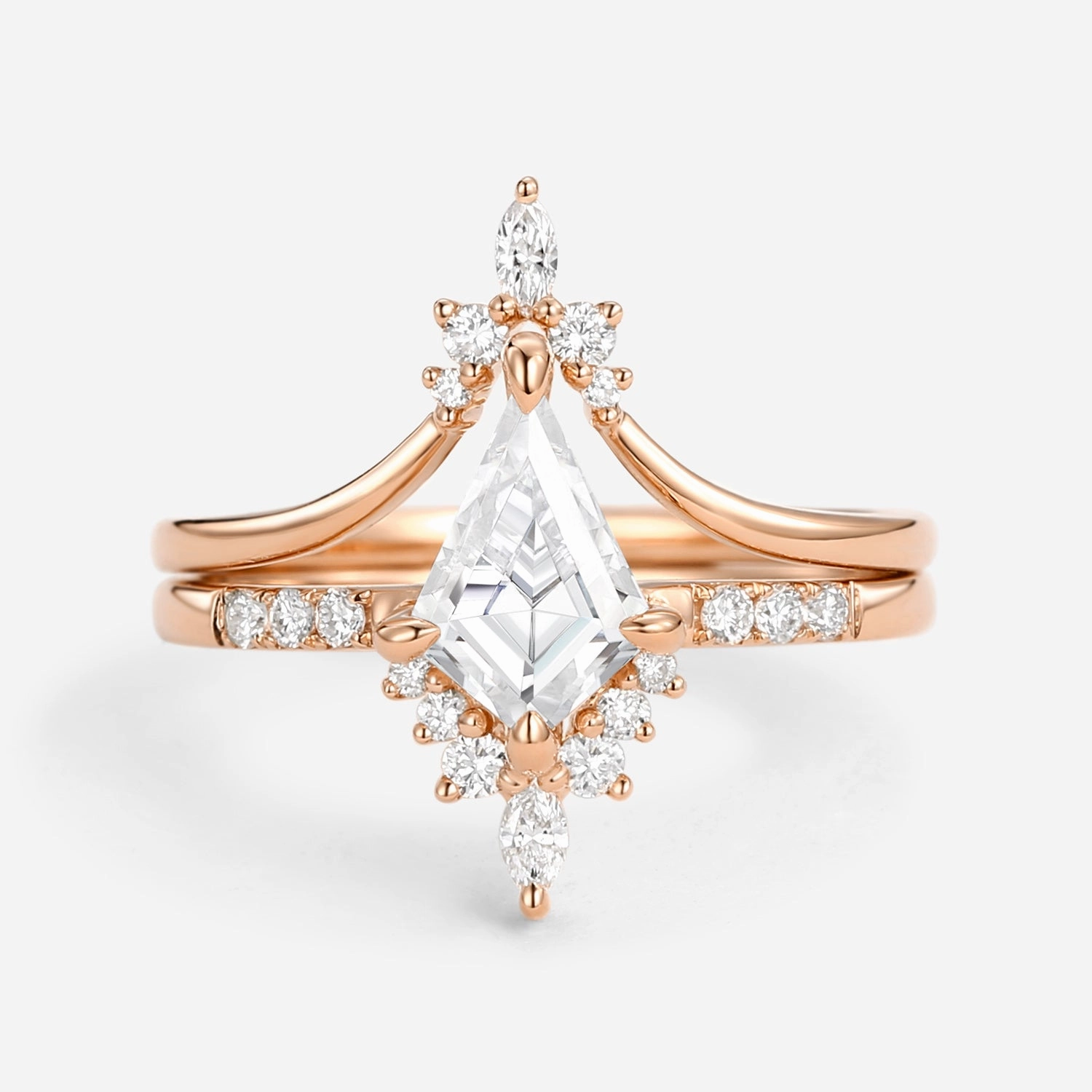 Vintage Detail Uniqueness Moissanite Curved Engagement Ring Set 2pcs - Starla