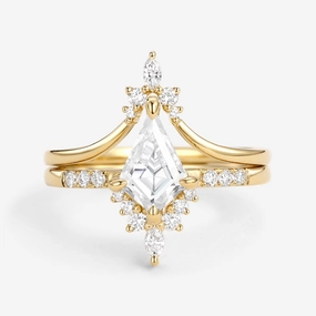 Luxury Edge Wedding Style Uniqueness Moissanite Curved Engagement Ring Set 2pcs - Starla