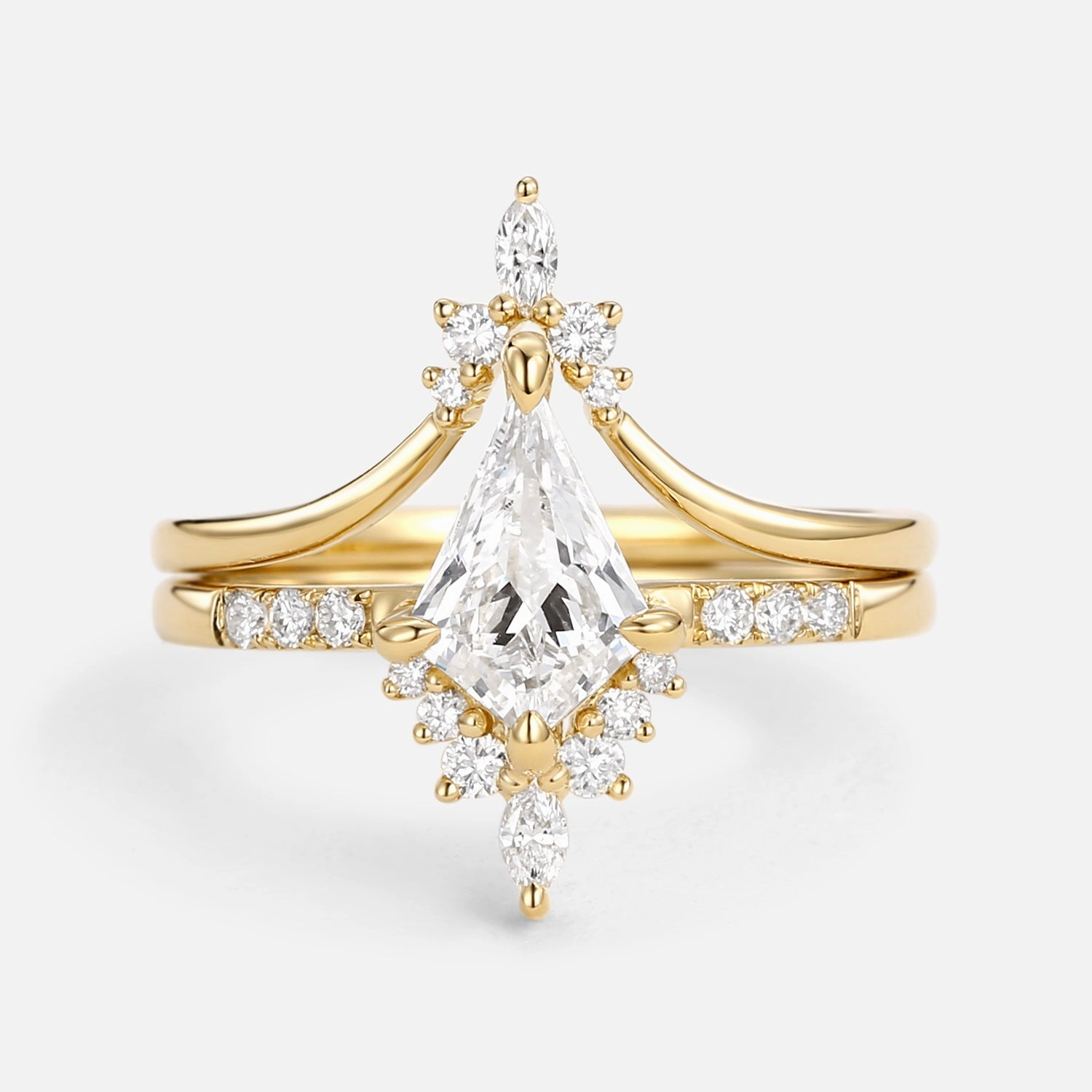 Formal Outfit Uniqueness Moissanite Curved Engagement Ring Set 2pcs - Starla