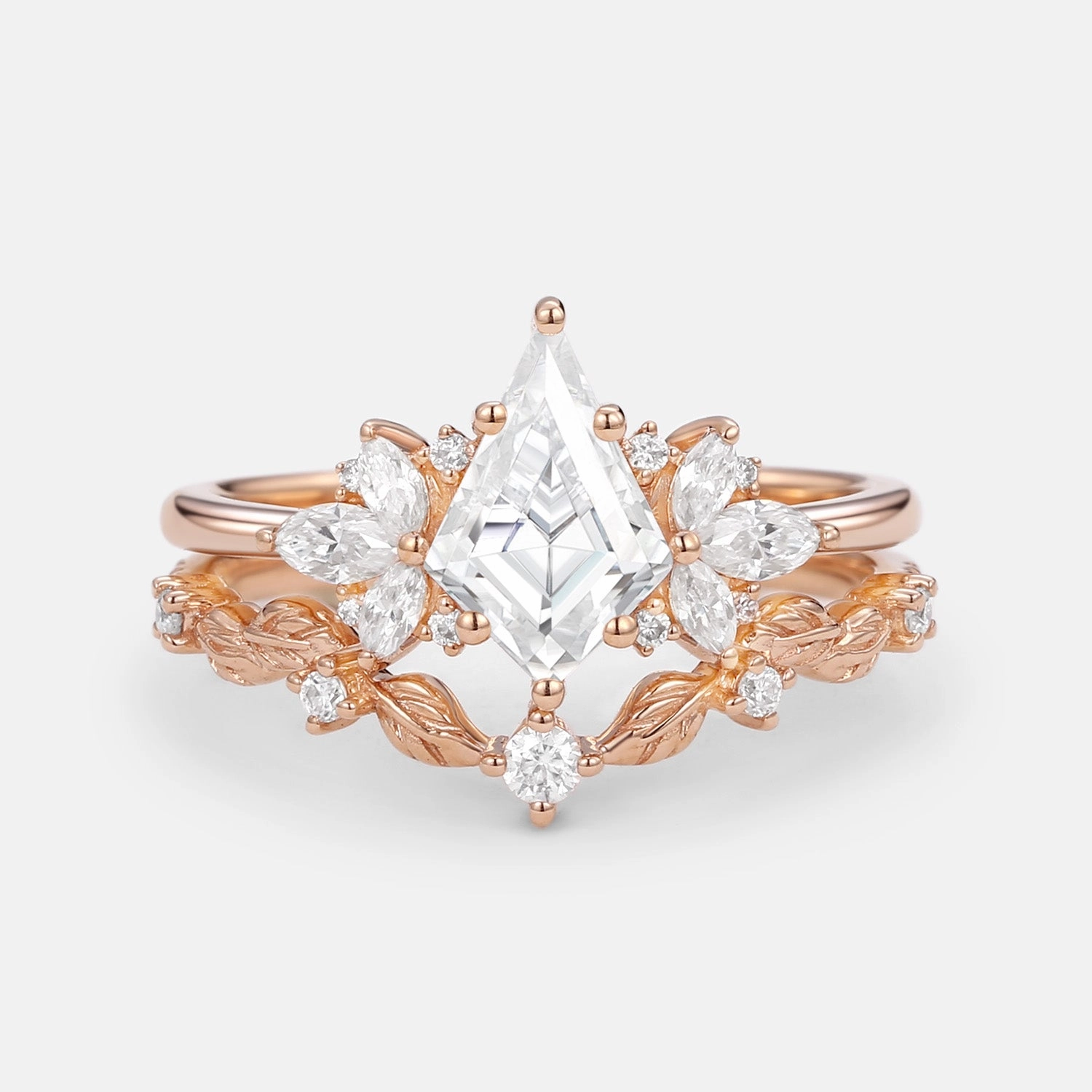 Dainty Form Finishing Accent Unique Kite Cut Moissanite Butterfly Cluster Ring Set 2pcs