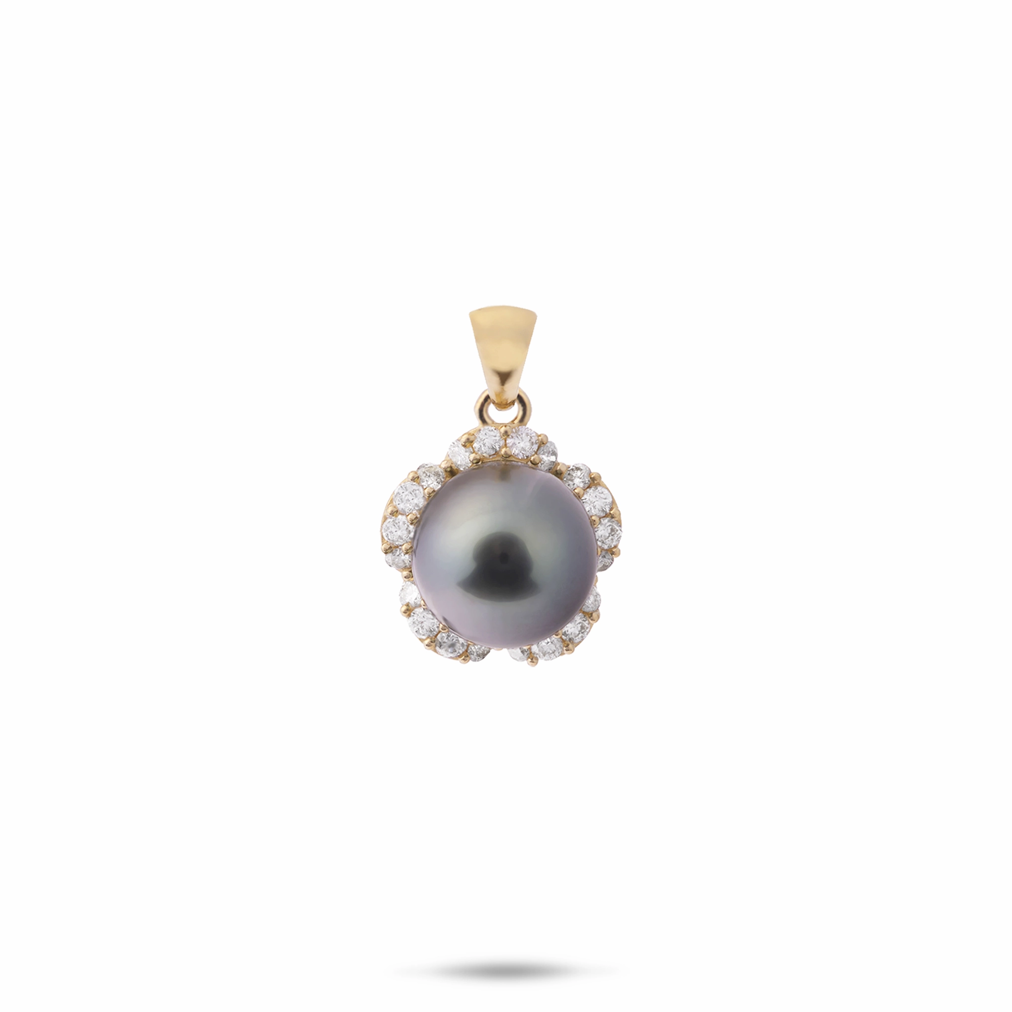 Plumeria Tahitian Black Pearl Pendant in Gold with Diamonds - 9-10mm Exquisite Style Timeless Finish