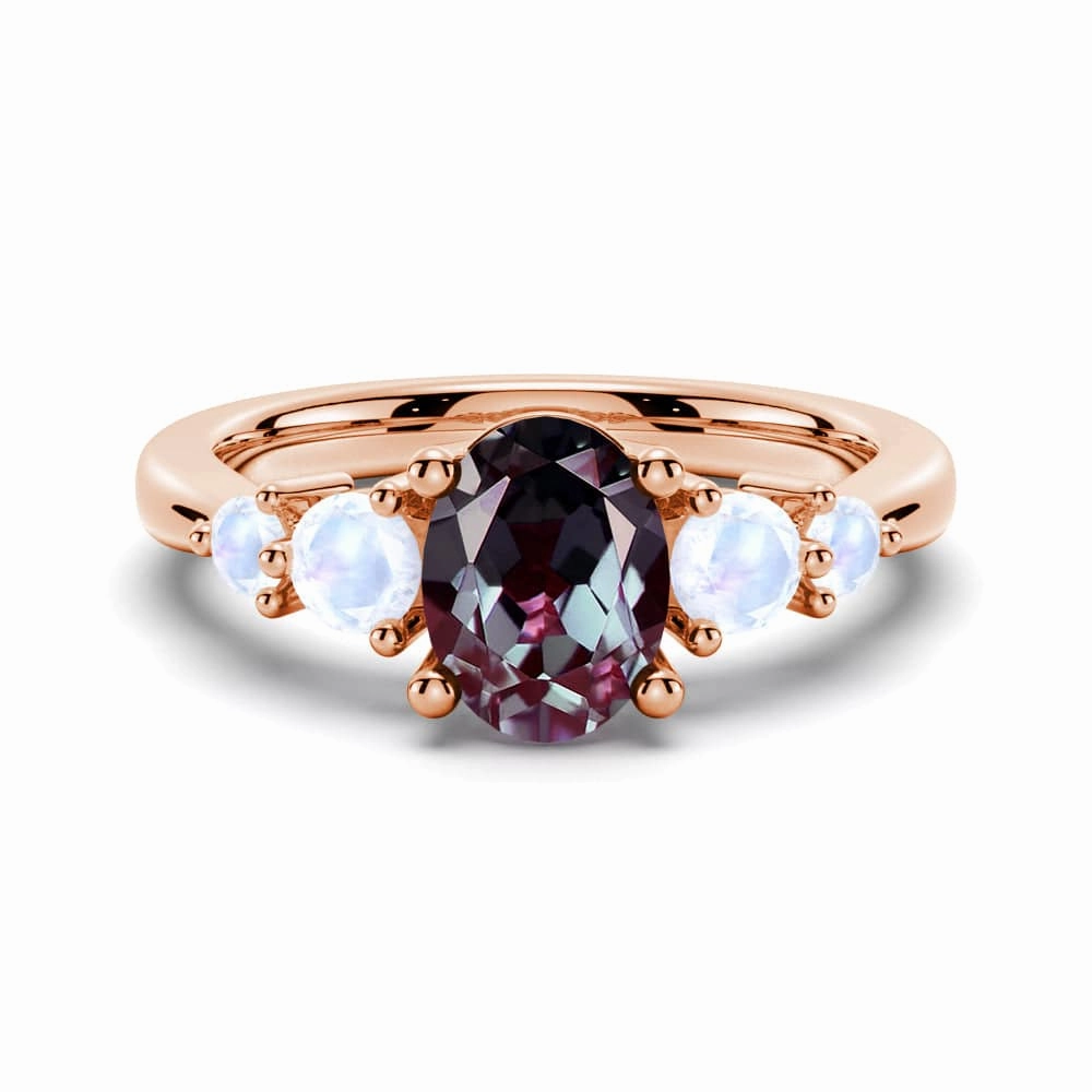 1.5 CT. Oval Alexandrite Engagement Ring With Moonstone Accents Dazzling Effect