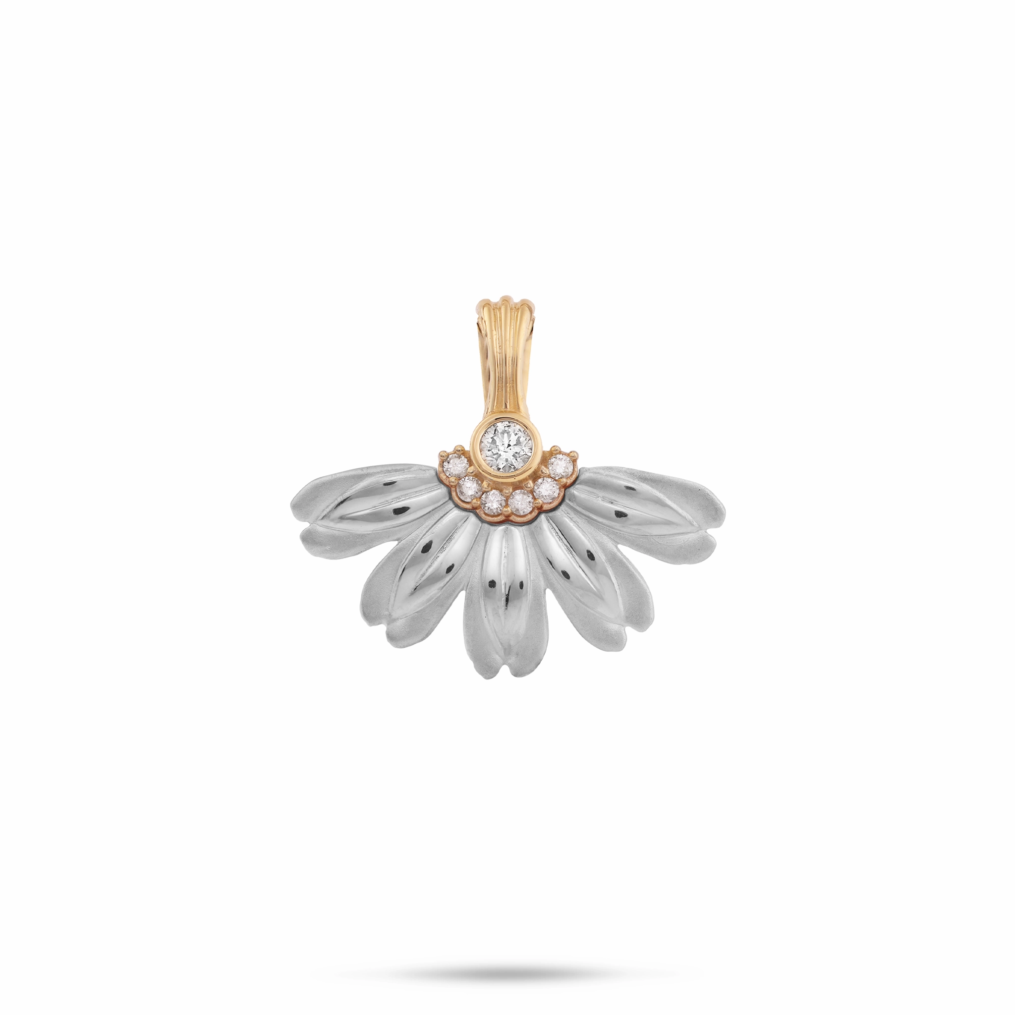 Dazzling Touch Beach Naupaka Pendant in Two Tone Gold with Diamonds - 20mm