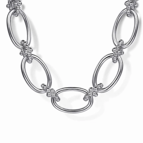 925 Sterling Silver Oval Link Chain Necklace with Bujukan Connectors Charming Jewelry Pieces