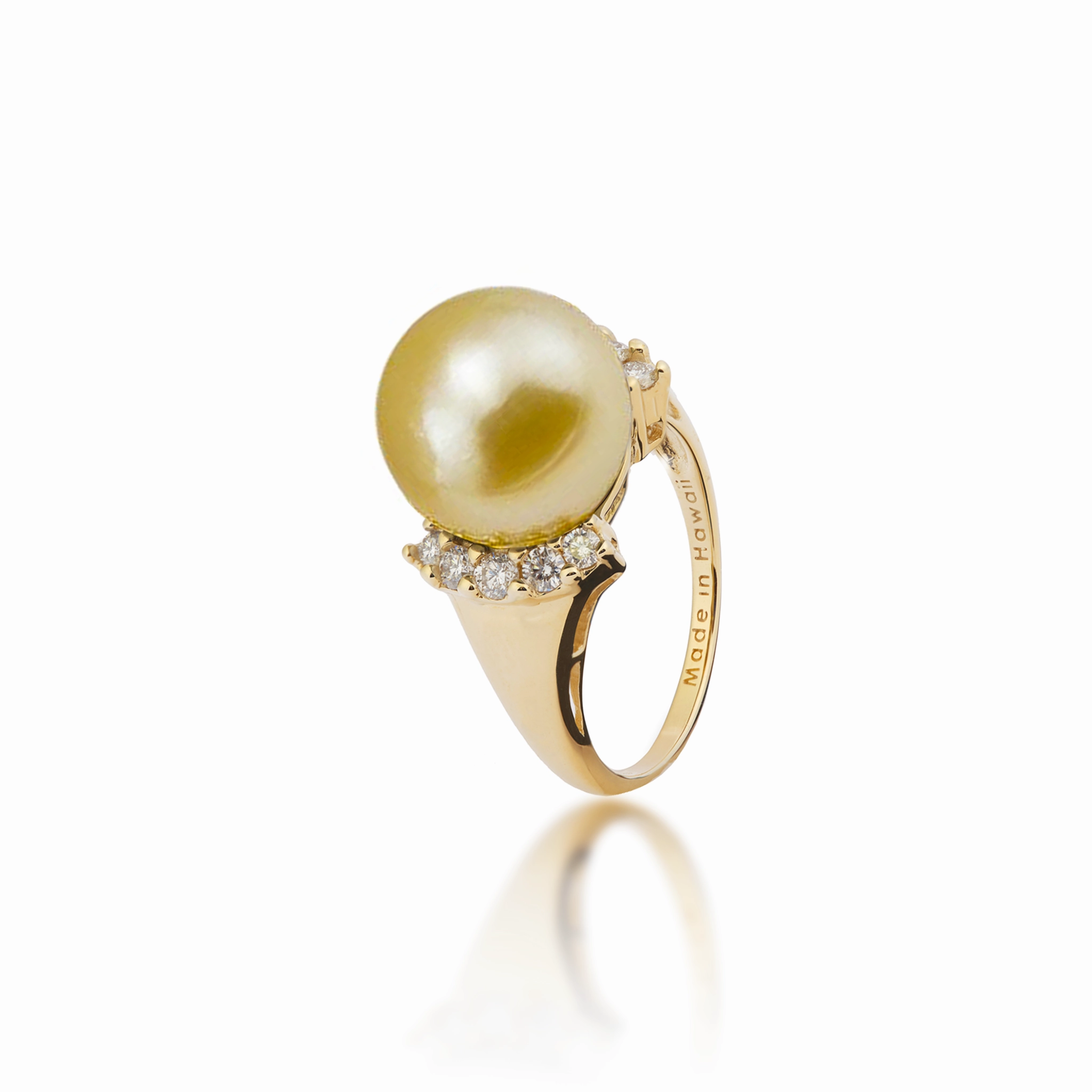 Unique Creation Brunch Outfit South Sea Gold Pearl Ring in Gold with Diamonds - 12-13mm