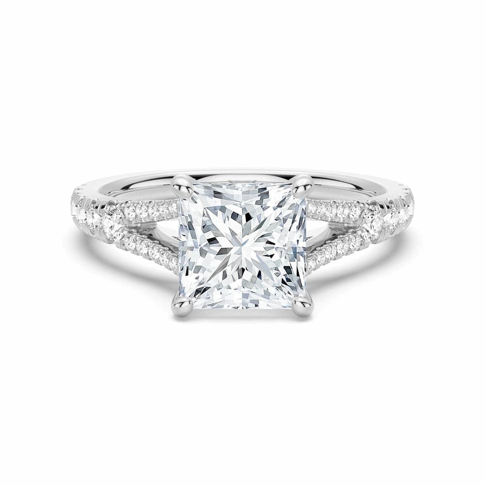 Princess Cut Split Shank Moissanite Engagement Ring Minimal Aesthetic