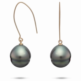 Circle Tahitian Black Pearl Earrings in Gold - 12-15mm Luminous Edge Elegant Charm
