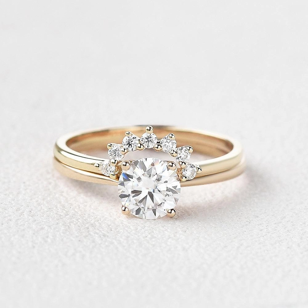 Luxury Contour Classic 4 Prongs Round Cut Ring Set 2pcs