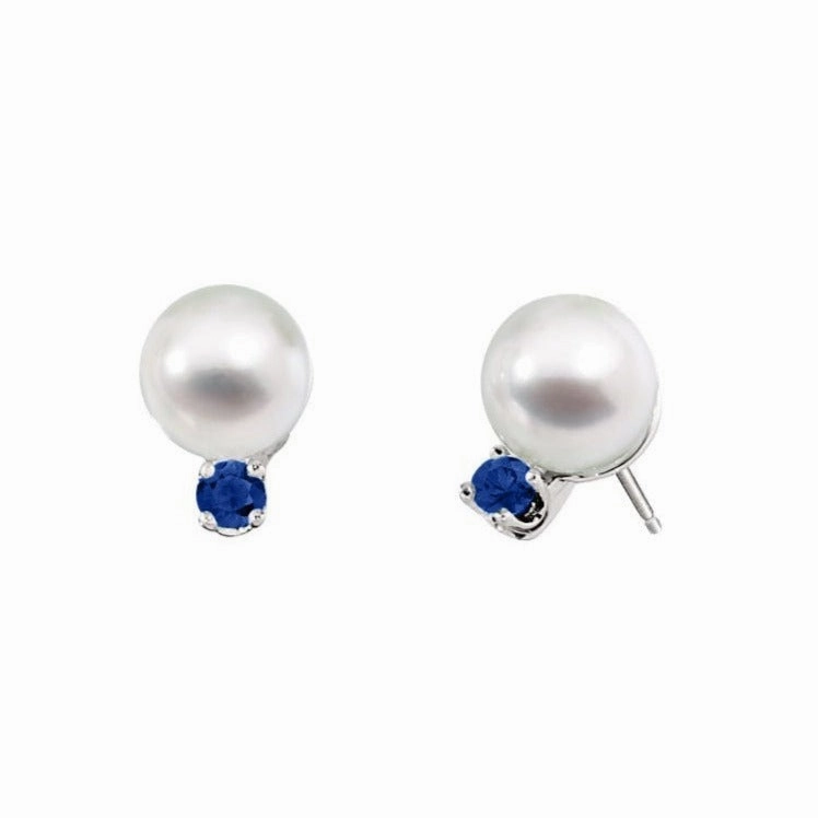 Classic Akoya Cultured Pearl Earrings with Sapphire Accent Minimalist Style Soft Appeal