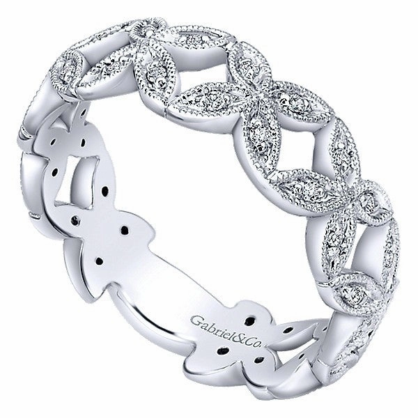 Floral Design  Stackable Diamond Ring 14K White Gold Lightweight Jewelry