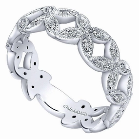 Floral Design  Stackable Diamond Ring 14K White Gold Clean Finish