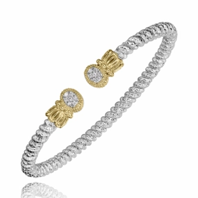 Radiant Embellishments Feminine Accent 14K Yellow Gold and Sterling Silver Diamond Bangle Bracelet