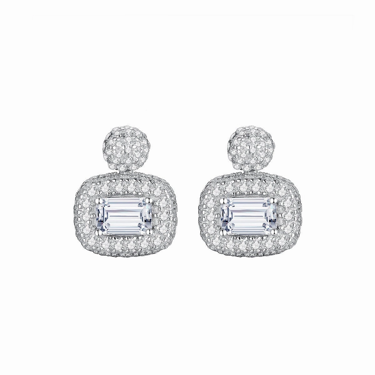 Emerald Cut Halo Extravagant Earrings | S925 | Moissanite Fresh Elements Radiant Gems