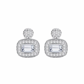 Emerald Cut Halo Extravagant Earrings | S925 | Moissanite Fresh Elements Radiant Gems