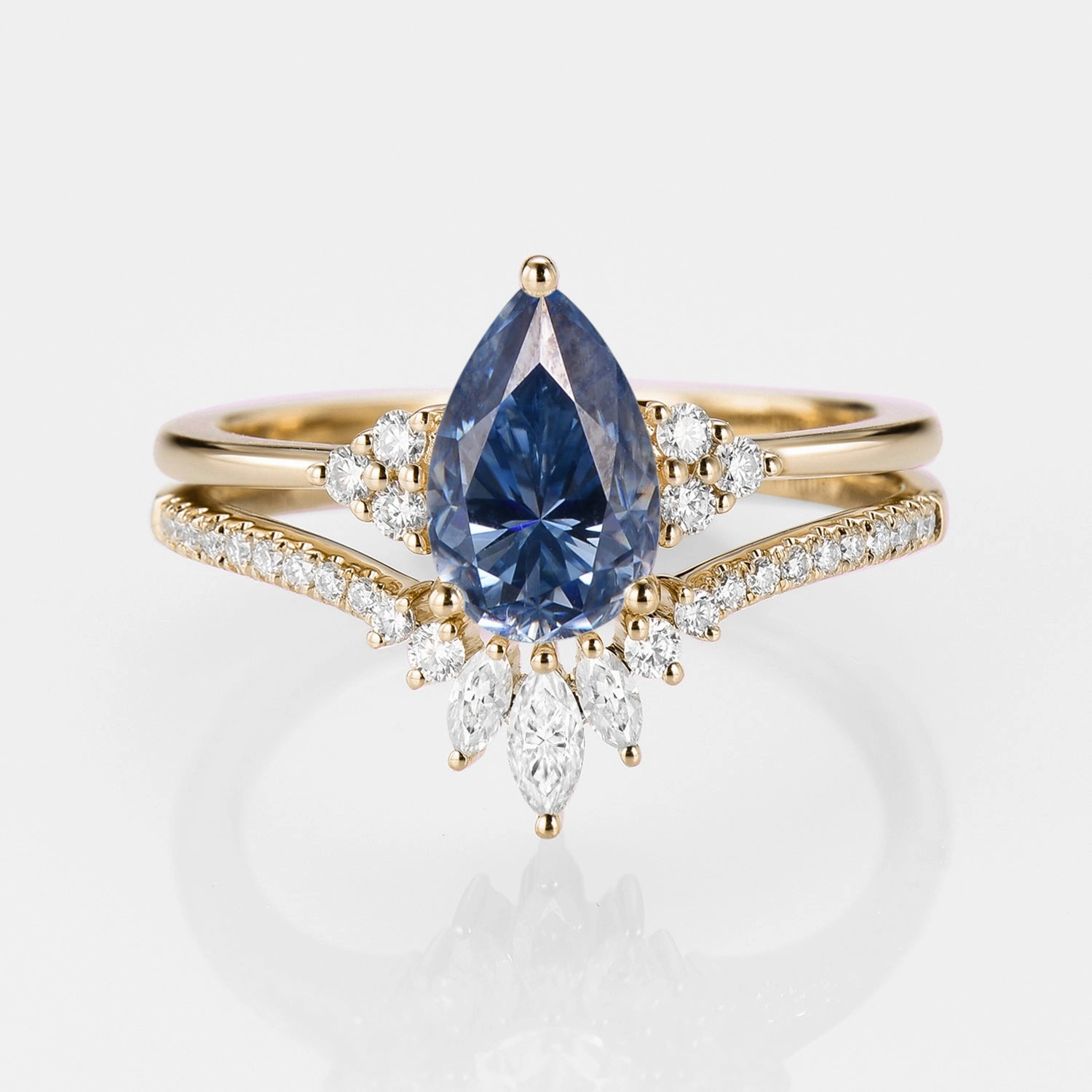 Urban Highlight Handcrafted Beauty Classic Engagement - Pear Moissanite Engagement Ring Set 2pcs - Lydia