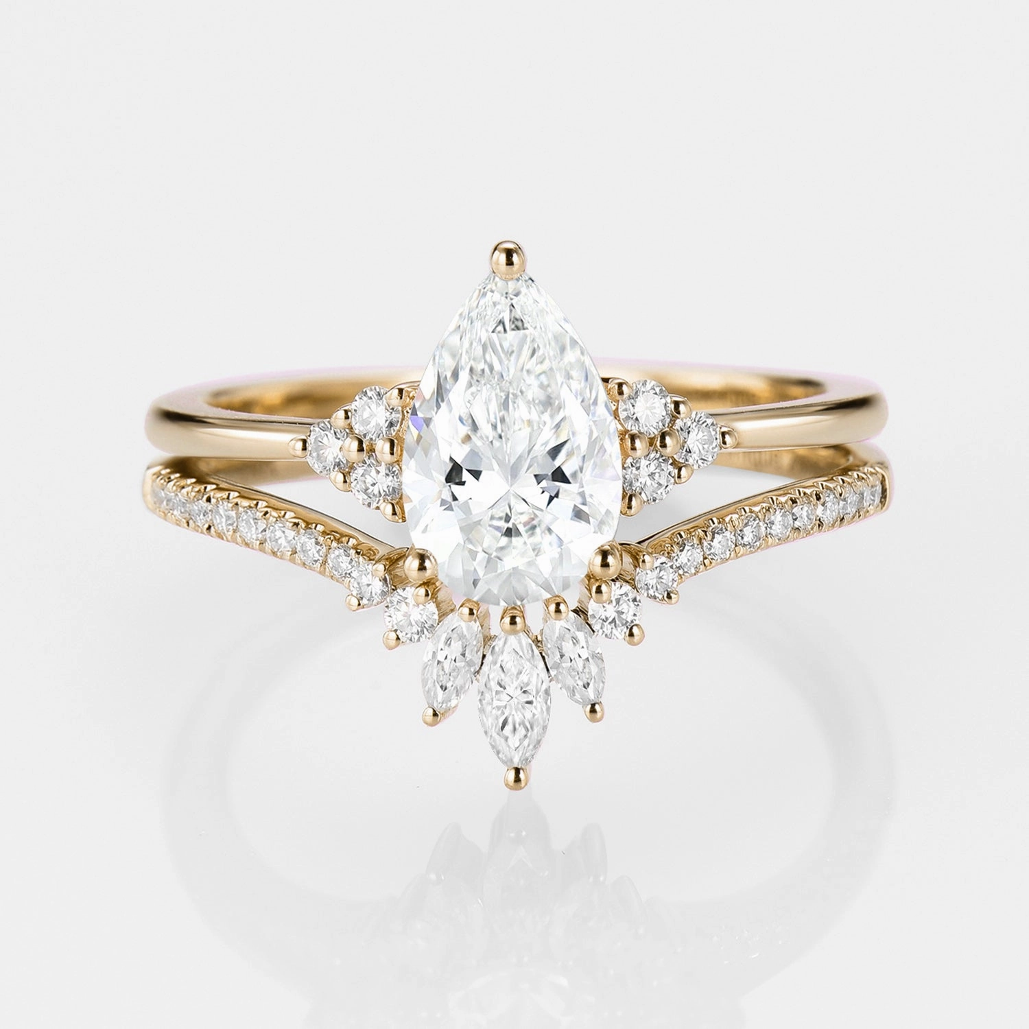 Festive Wear Perfect Match Classic Engagement - Pear Moissanite Engagement Ring Set 2pcs - Lydia