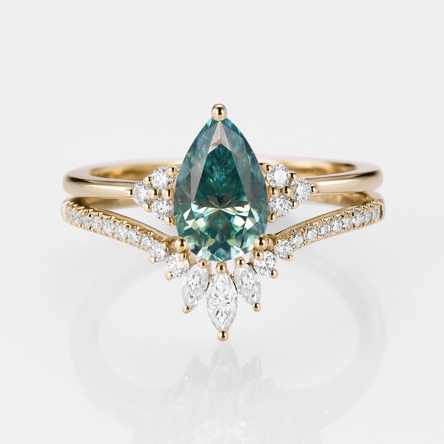 Creative Twist Luxury Edge Classic Engagement - Pear Moissanite Engagement Ring Set 2pcs - Lydia